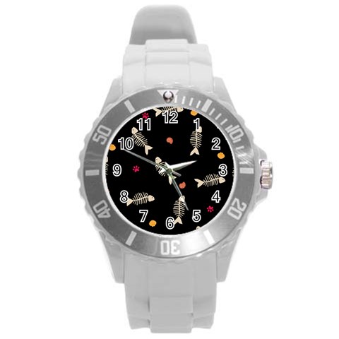 Pattern Design Seamless Fishbone Round Plastic Sport Watch (L) from ArtsNow.com Front