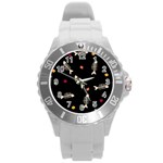 Pattern Design Seamless Fishbone Round Plastic Sport Watch (L)