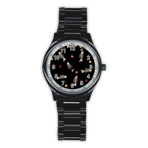 Pattern Design Seamless Fishbone Stainless Steel Round Watch from ArtsNow.com Front