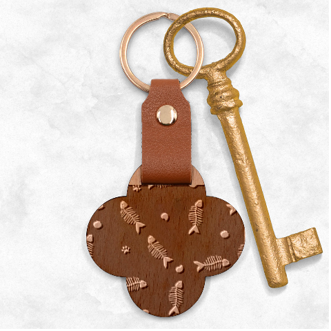Pattern Design Seamless Fishbone Engraved Wood Key Chain from ArtsNow.com Front