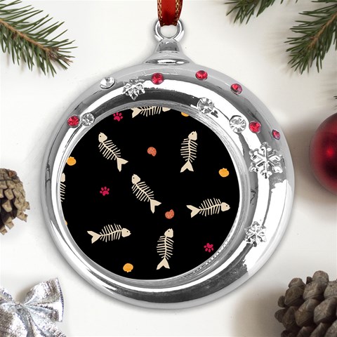 Pattern Design Seamless Fishbone Metal Snowflake Red Crystal Round Ornament from ArtsNow.com Front