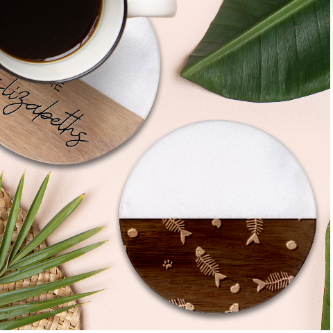 Pattern Design Seamless Fishbone Classic Marble Wood Coaster (Round)  from ArtsNow.com Front