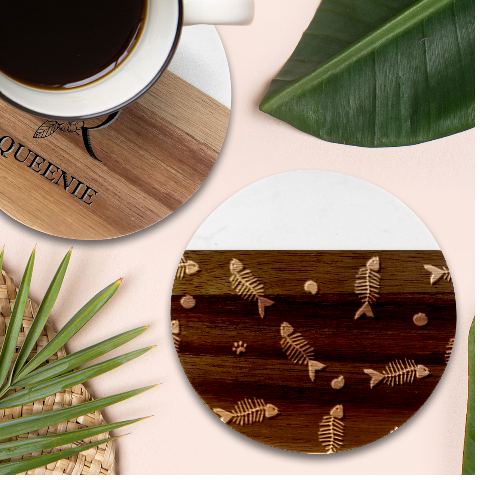 Pattern Design Seamless Fishbone Marble Wood Coaster (Round) from ArtsNow.com Front