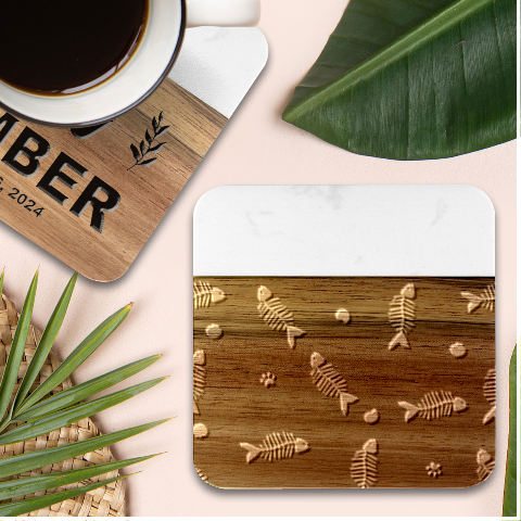Pattern Design Seamless Fishbone Marble Wood Coaster (Square) from ArtsNow.com Front