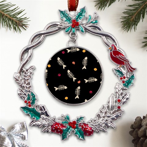Pattern Design Seamless Fishbone Metal X mas Wreath Holly leaf Ornament from ArtsNow.com Front