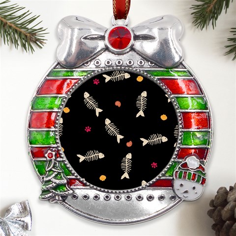 Pattern Design Seamless Fishbone Metal X Mas Ribbon With Red Crystal Round Ornament from ArtsNow.com Front