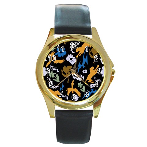 Pattern Design Seamless Texture Round Gold Metal Watch from ArtsNow.com Front