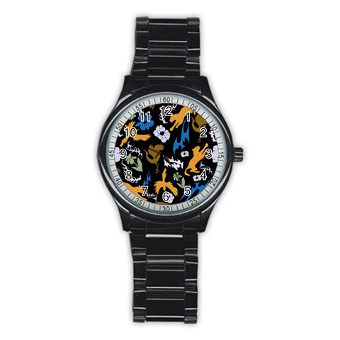 Pattern Design Seamless Texture Stainless Steel Round Watch from ArtsNow.com Front
