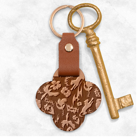 Pattern Design Seamless Texture Engraved Wood Key Chain from ArtsNow.com Front