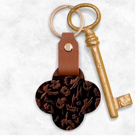 Pattern Design Seamless Texture Engraved Wood Key Chain from ArtsNow.com Front