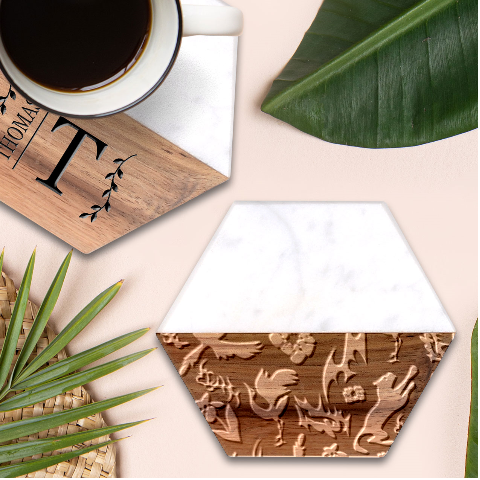 Pattern Design Seamless Texture Marble Wood Coaster (Hexagon)  from ArtsNow.com Front