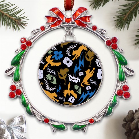 Pattern Design Seamless Texture Metal X mas Wreath Ribbon Ornament from ArtsNow.com Front