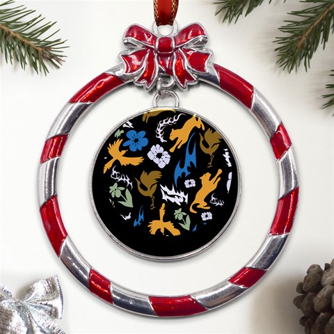 Pattern Design Seamless Texture Metal Red Ribbon Round Ornament from ArtsNow.com Front