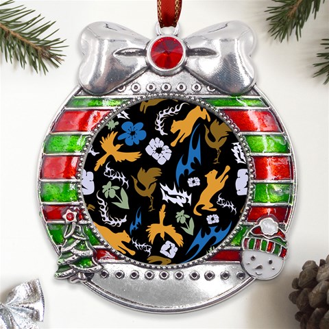 Pattern Design Seamless Texture Metal X Mas Ribbon With Red Crystal Round Ornament from ArtsNow.com Front