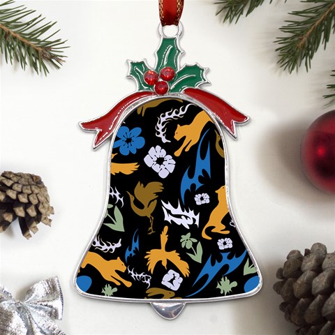 Pattern Design Seamless Texture Metal Holly Leaf Bell Ornament from ArtsNow.com Front