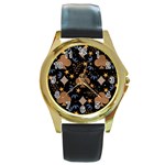 Seamless Pattern Repeat Repetition Round Gold Metal Watch