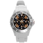 Seamless Pattern Repeat Repetition Round Plastic Sport Watch (L)
