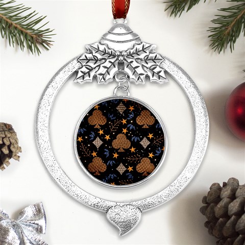 Seamless Pattern Repeat Repetition Metal Silver X mas Leaves Round Ornament from ArtsNow.com Front