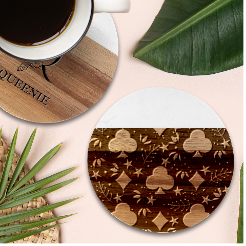 Seamless Pattern Repeat Repetition Marble Wood Coaster (Round) from ArtsNow.com Front