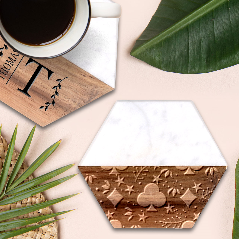 Seamless Pattern Repeat Repetition Marble Wood Coaster (Hexagon)  from ArtsNow.com Front