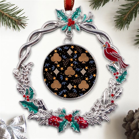 Seamless Pattern Repeat Repetition Metal X mas Wreath Holly leaf Ornament from ArtsNow.com Front