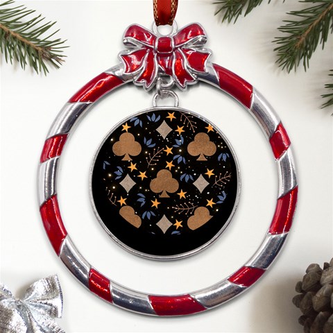 Seamless Pattern Repeat Repetition Metal Red Ribbon Round Ornament from ArtsNow.com Front
