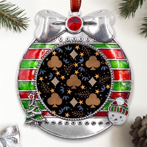 Seamless Pattern Repeat Repetition Metal X Mas Ribbon With Red Crystal Round Ornament from ArtsNow.com Front