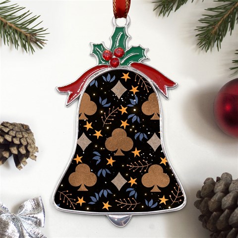 Seamless Pattern Repeat Repetition Metal Holly Leaf Bell Ornament from ArtsNow.com Front