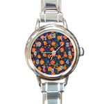 Mid Century Retro Floral 1970s 1960s Pattern 61 Round Italian Charm Watch