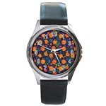 Mid Century Retro Floral 1970s 1960s Pattern 61 Round Metal Watch
