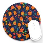 Mid Century Retro Floral 1970s 1960s Pattern 61 Round Mousepad