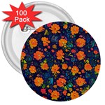 Mid Century Retro Floral 1970s 1960s Pattern 61 3  Buttons (100 pack) 