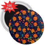 Mid Century Retro Floral 1970s 1960s Pattern 61 3  Magnets (100 pack)