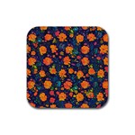 Mid Century Retro Floral 1970s 1960s Pattern 61 Rubber Coaster (Square)