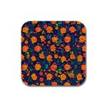 Mid Century Retro Floral 1970s 1960s Pattern 61 Rubber Square Coaster (4 pack)
