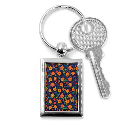 Mid Century Retro Floral 1970s 1960s Pattern 61 Key Chain (Rectangle) from ArtsNow.com Front