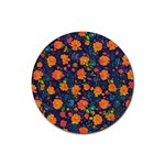 Mid Century Retro Floral 1970s 1960s Pattern 61 Rubber Coaster (Round)