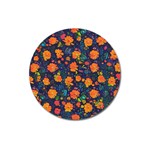 Mid Century Retro Floral 1970s 1960s Pattern 61 Magnet 3  (Round)