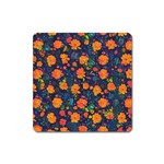 Mid Century Retro Floral 1970s 1960s Pattern 61 Square Magnet