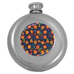 Mid Century Retro Floral 1970s 1960s Pattern 61 Round Hip Flask (5 oz)