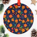Mid Century Retro Floral 1970s 1960s Pattern 61 Round Ornament (Two Sides)