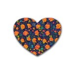Mid Century Retro Floral 1970s 1960s Pattern 61 Rubber Heart Coaster (4 pack)