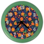 Mid Century Retro Floral 1970s 1960s Pattern 61 Color Wall Clock