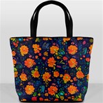 Mid Century Retro Floral 1970s 1960s Pattern 61 Bucket Bag