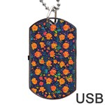 Mid Century Retro Floral 1970s 1960s Pattern 61 Dog Tag USB Flash (One Side)