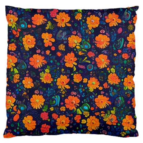 Mid Century Retro Floral 1970s 1960s Pattern 61 Large Cushion Case (One Side) from ArtsNow.com Front