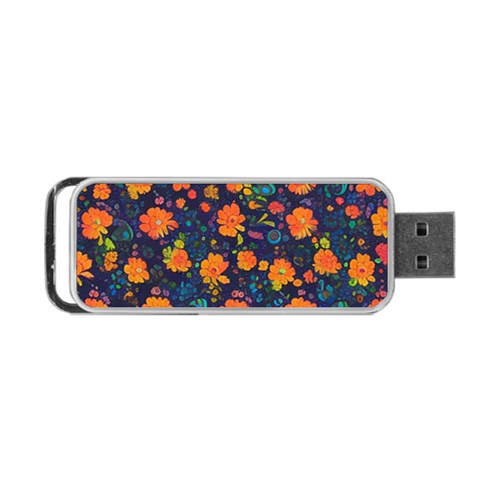 Mid Century Retro Floral 1970s 1960s Pattern 61 Portable USB Flash (One Side) from ArtsNow.com Front
