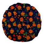 Mid Century Retro Floral 1970s 1960s Pattern 61 Large 18  Premium Round Cushions