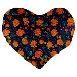 Mid Century Retro Floral 1970s 1960s Pattern 61 Large 19  Premium Heart Shape Cushions