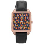 Mid Century Retro Floral 1970s 1960s Pattern 61 Rose Gold Leather Watch 